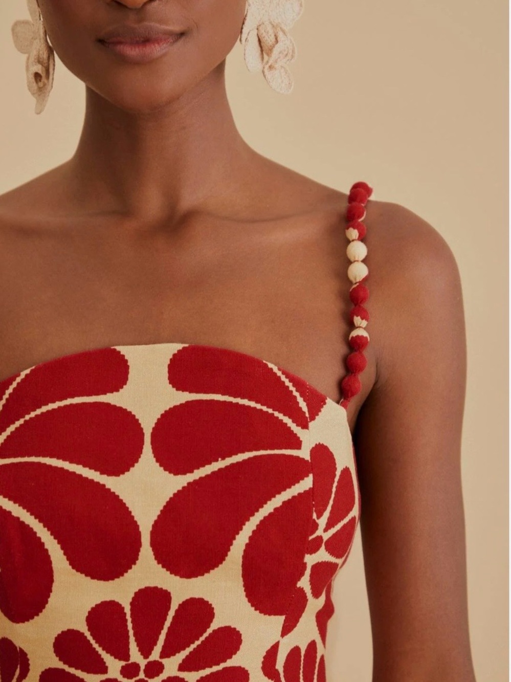 Red and Cream Floral Strap Sundress Palermo Sleeveless MIDI Dress - Picture 3 of 12